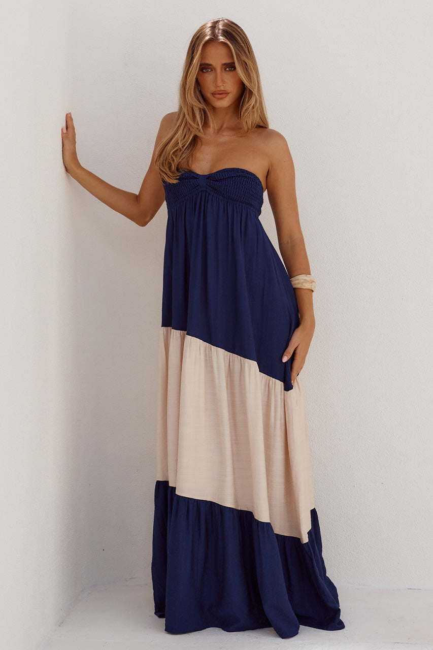 VITTORIA STRAPLESS MAXI DRESS - NAVY/CREAM