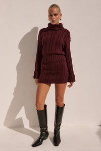 VIVIENNE KNIT MINI SKIRT - WINE