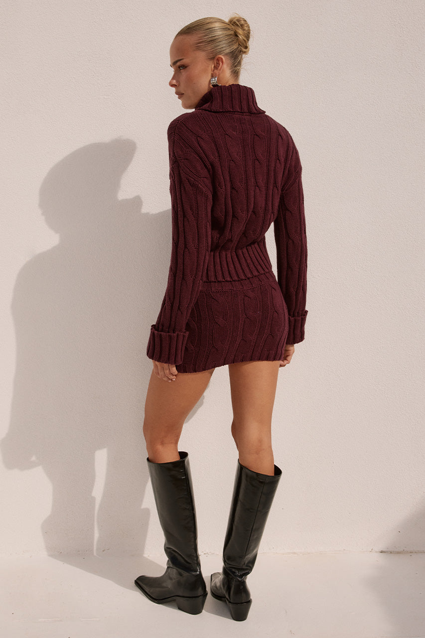 VIVIENNE KNIT MINI SKIRT - WINE
