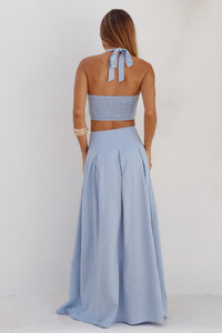 ADA PLEATED A-LINE SKIRT - POWDER BLUE