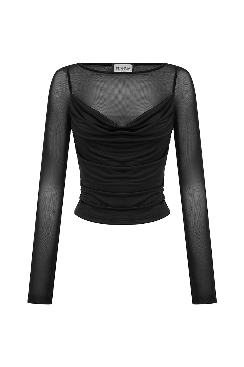 WILONA SLEEVED COWL TOP - BLACK