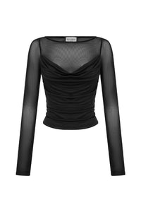 WILONA SLEEVED COWL TOP - BLACK