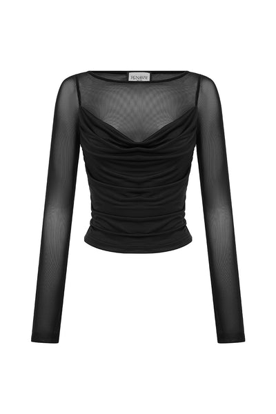 WILONA SLEEVED COWL TOP - BLACK