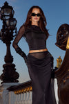 WILONA SLEEVED COWL TOP - BLACK