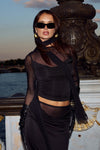 WILONA SLEEVED COWL TOP - BLACK