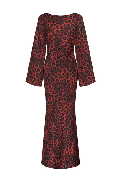 XARIA MAXI DRESS - RED LEOPARD
