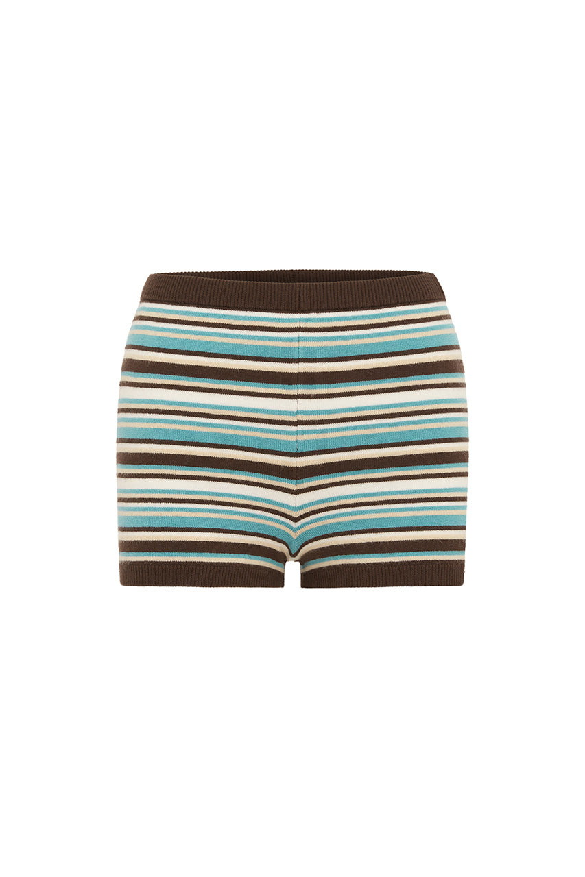 XYLA LOW WAIST KNIT HOT SHORTS - XYLA CHOCOLATE STRIPE