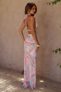 XYLIA HALTER LOW PLUNGE MAXI DRESS - CAMINO PINK