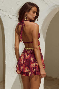 XYLIA HALTER LOW PLUNGE MINI DRESS - ELIANA RED