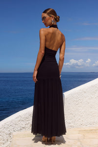 YAZMIN HALTER MAXI DRESS - BLACK