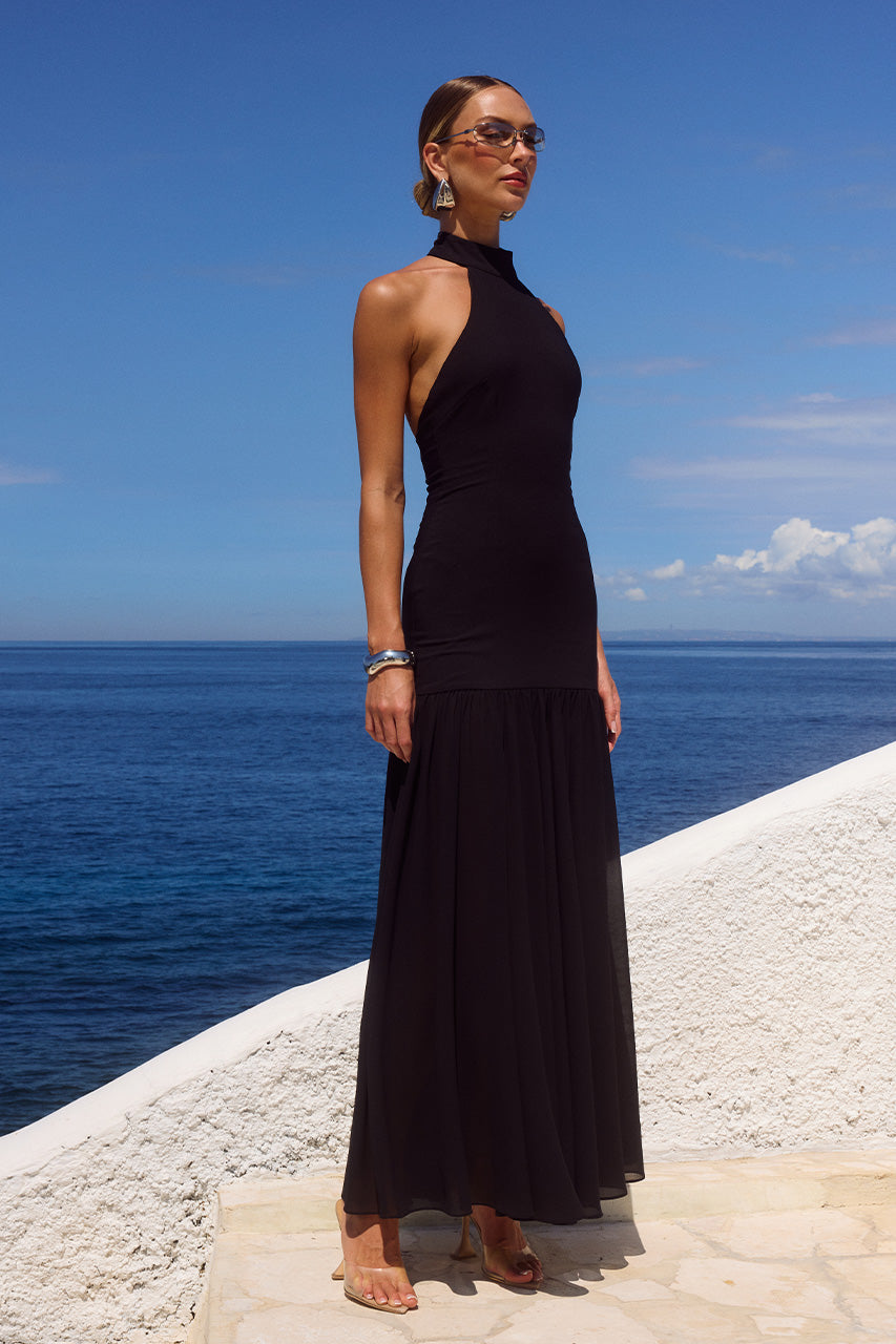 YAZMIN HALTER MAXI DRESS - BLACK