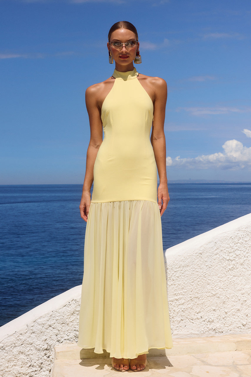 YAZMIN HALTER MAXI DRESS - BUTTER
