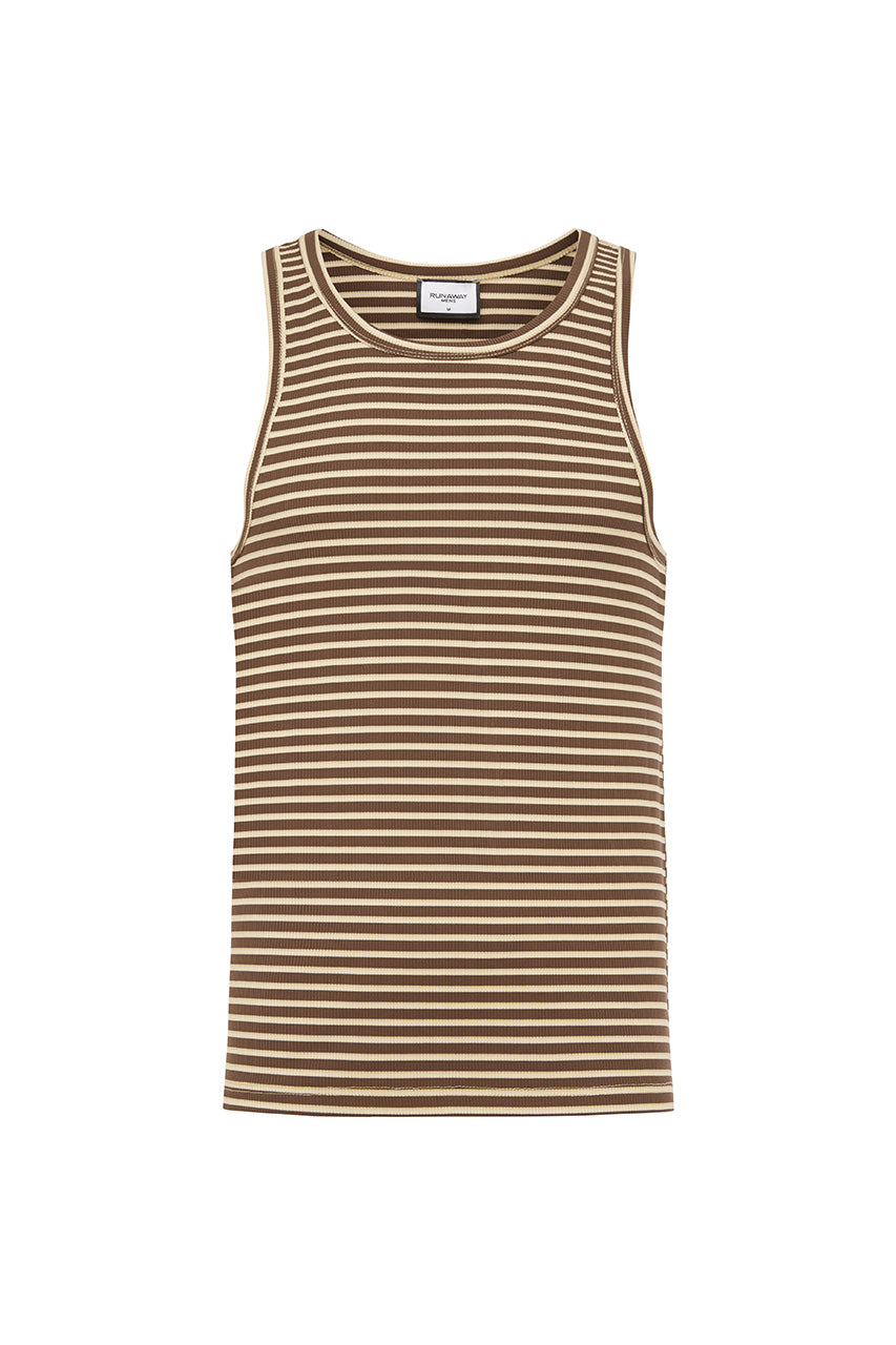 ZAIN RIBBED SINGLET - CHOC STRIPE