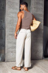 ZAIN RIBBED SINGLET - CHOC STRIPE