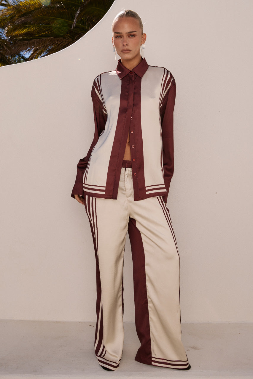 ZARA SLEEVED SHIRT - WINE STRIPE