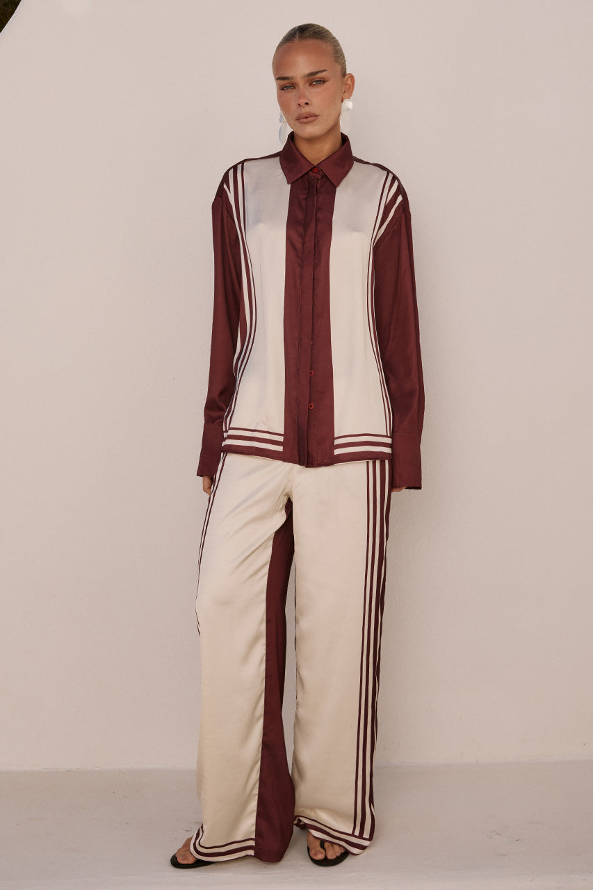 ZARA SLEEVED SHIRT - WINE STRIPE