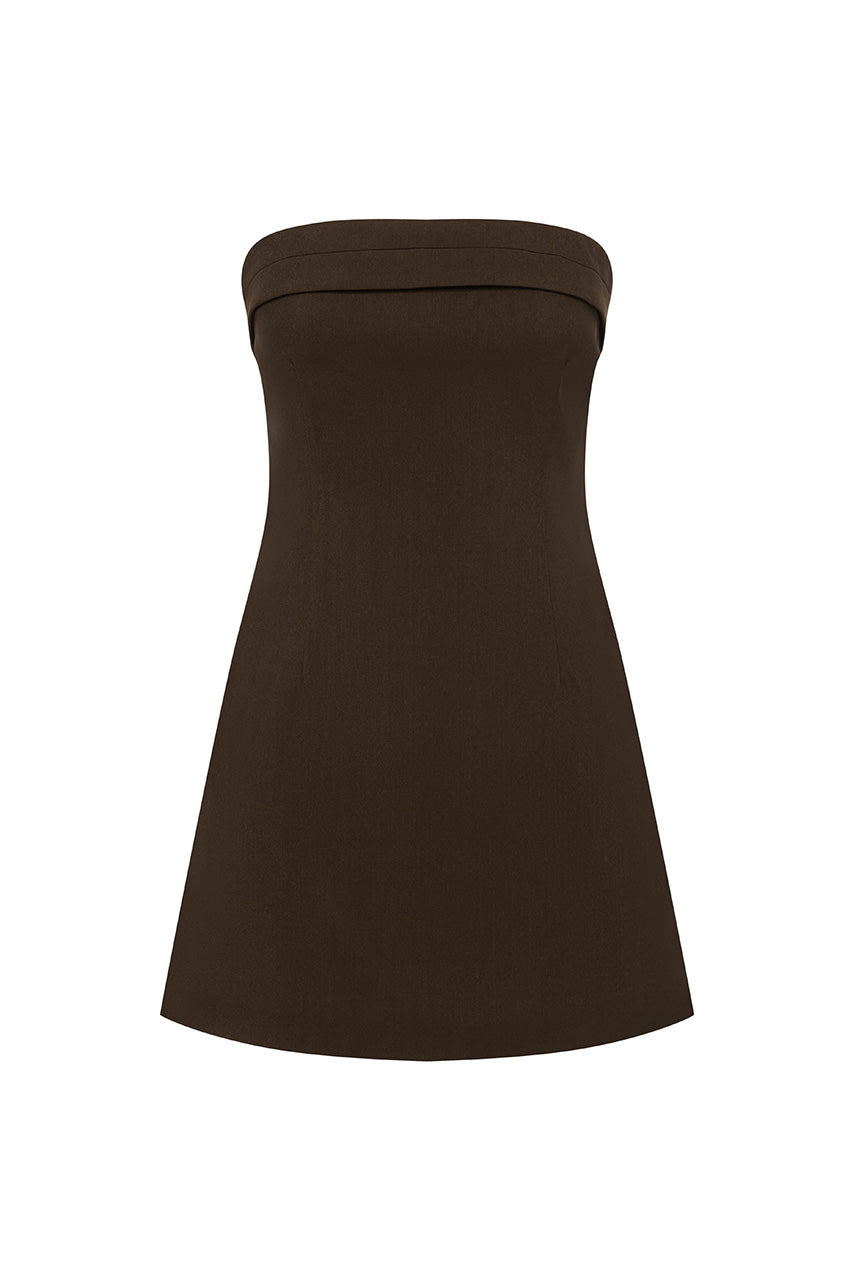 ZARLA STRAPLESS MINI DRESS - CHOCOLATE