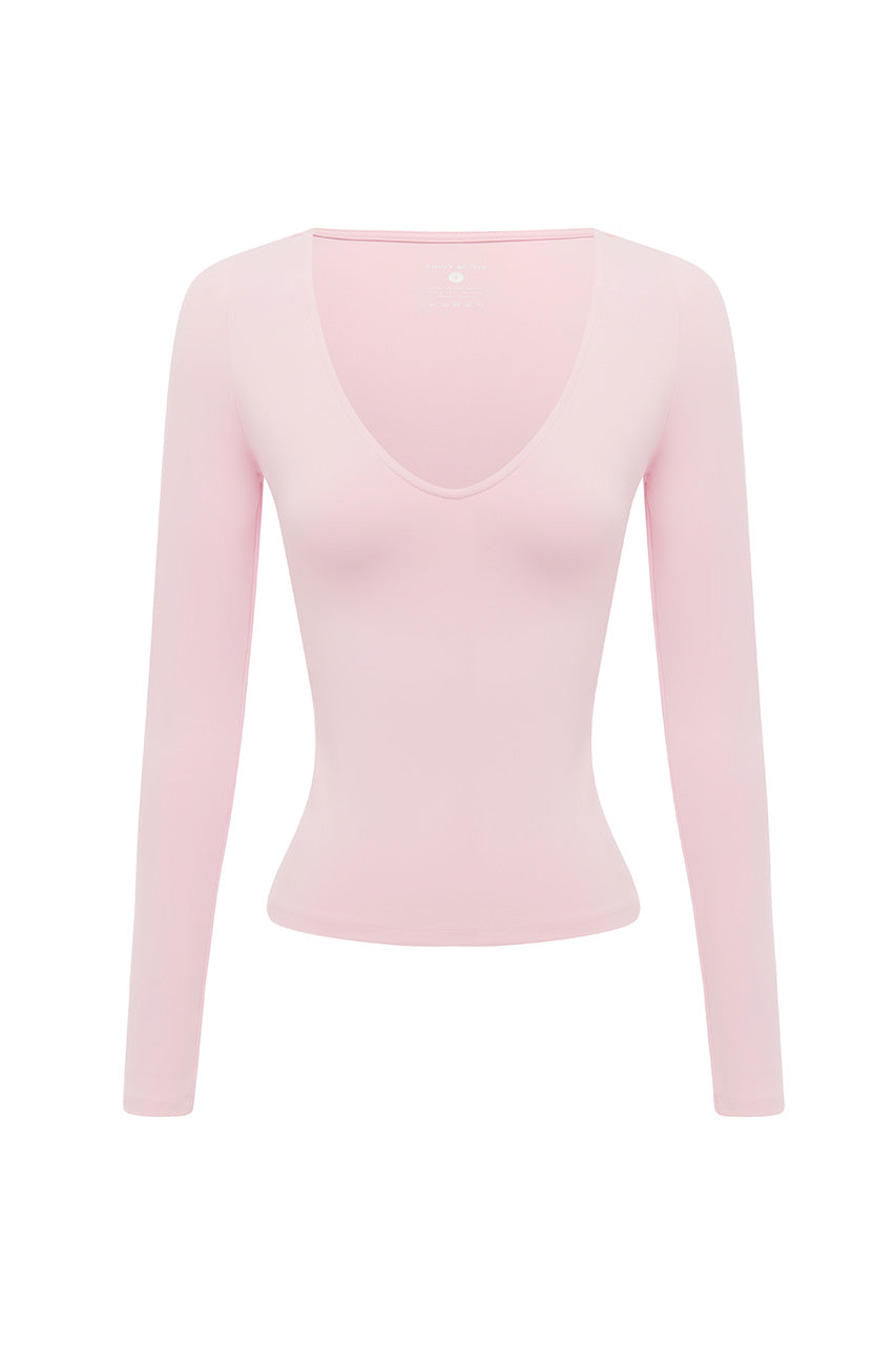 ZELDA LOW V-NECK LONG SLEEVE TOP - BALLET PINK