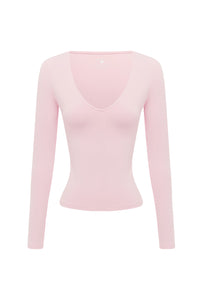 ZELDA LOW V-NECK LONG SLEEVE TOP - BALLET PINK
