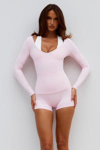 ZELDA LOW V-NECK LONG SLEEVE TOP - BALLET PINK