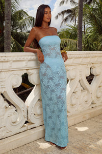 ZELINA STRAPLESS LACE MAXI DRESS - AQUA