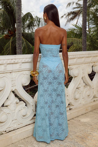 ZELINA STRAPLESS LACE MAXI DRESS - AQUA