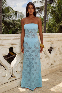 ZELINA STRAPLESS LACE MAXI DRESS - AQUA
