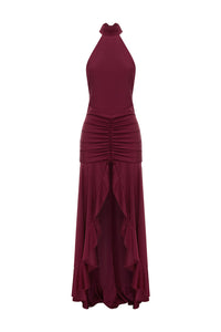 ZELMA HIGH NECK MAXI DRESS - WINE