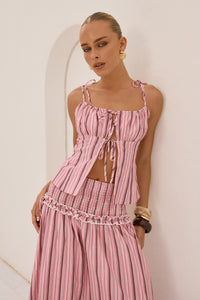 KATALIA RUCHED FRONT TIE TOP - KATALIA PINK