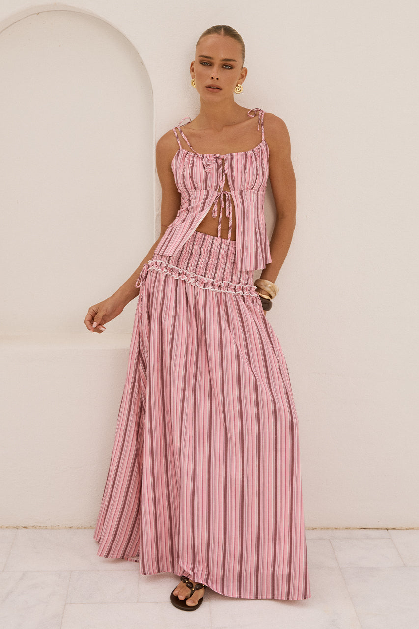 MAREE SHIRRED DROP WAIST MAXI SKIRT - KATALIA PINK