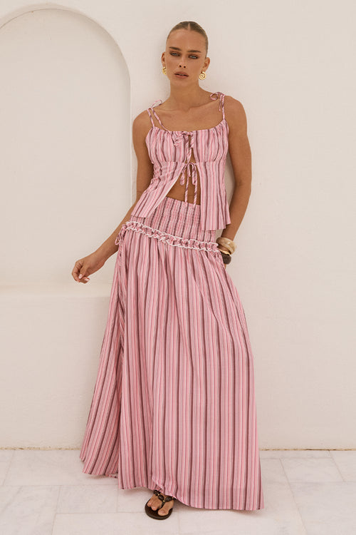 MAREE SHIRRED DROP WAIST MAXI SKIRT - KATALIA PINK