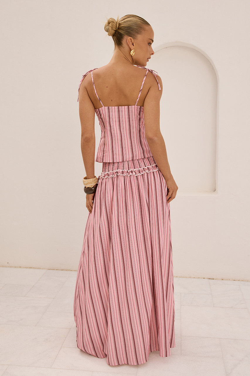 MAREE SHIRRED DROP WAIST MAXI SKIRT - KATALIA PINK