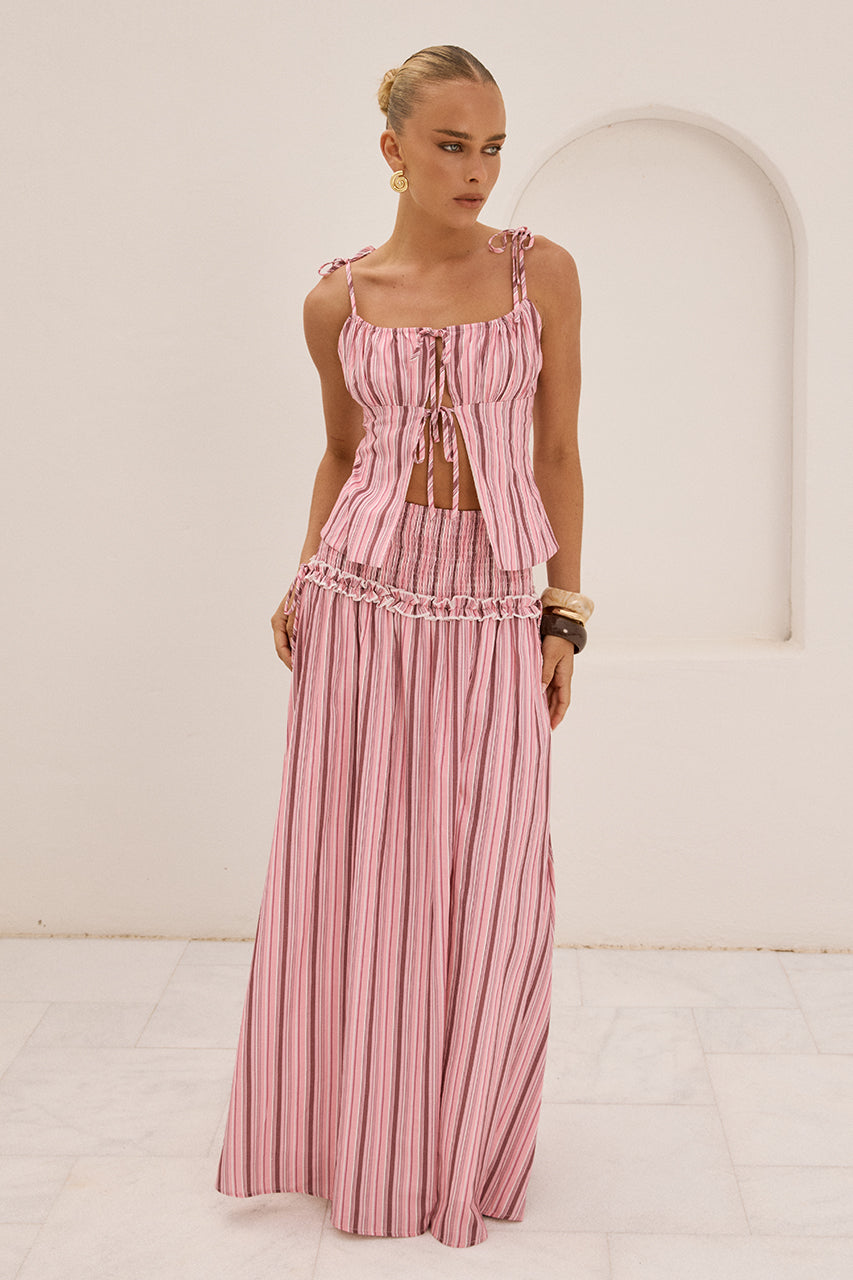 MAREE SHIRRED DROP WAIST MAXI SKIRT - KATALIA PINK