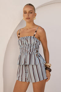 CLINTON TIE SIDE SHIRRED CAMI TOP - CLINTON BLUE