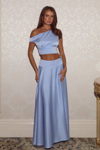AMADINE PANELLED TRAIN MAXI SKIRT - SKY BLUE