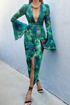 CALISTA FLARE MIDI DRESS - GREEN FLORAL